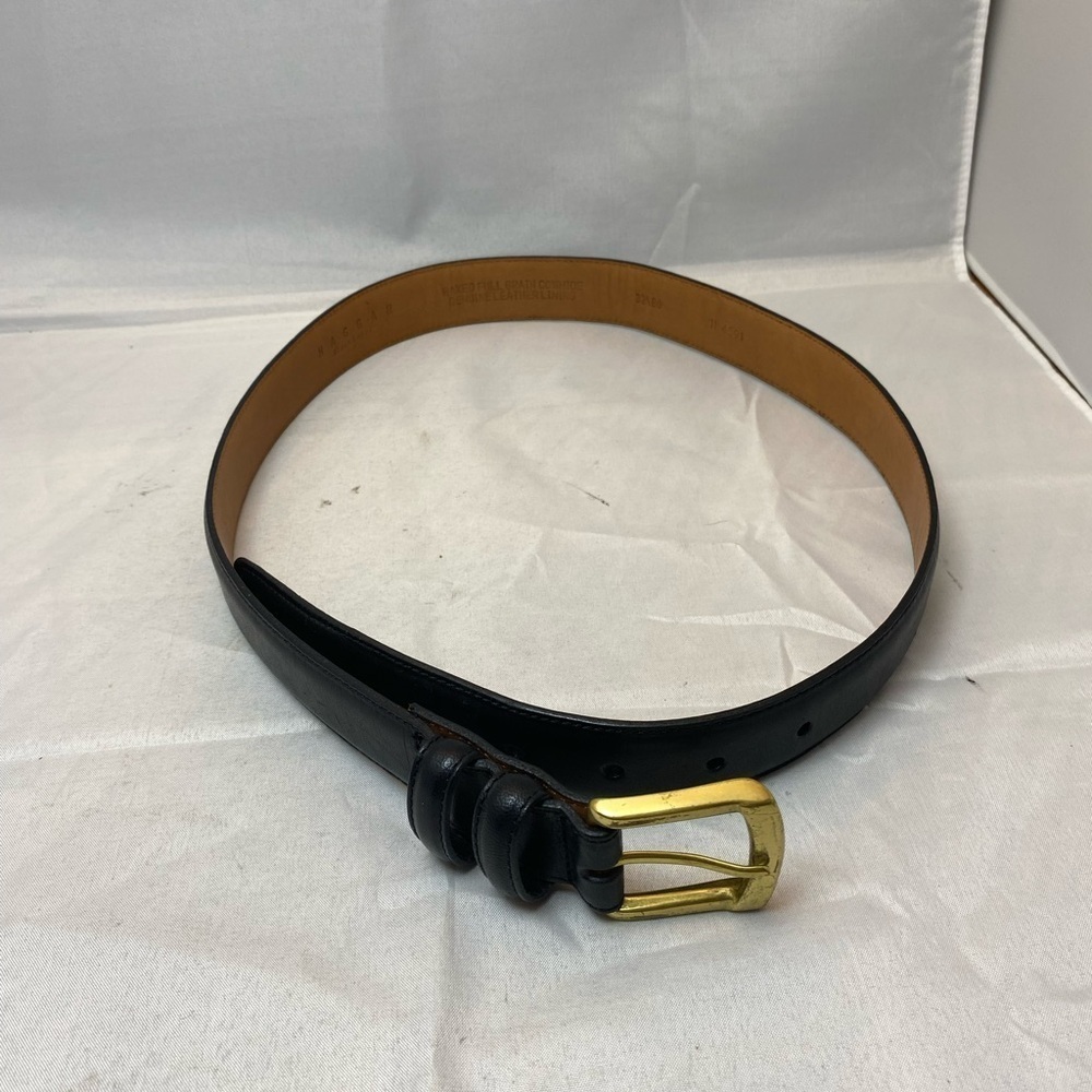 Vtg Leather Belt Black Oil Tanned Cowhide Brass Buckle HAGGAR Black Label 32/80